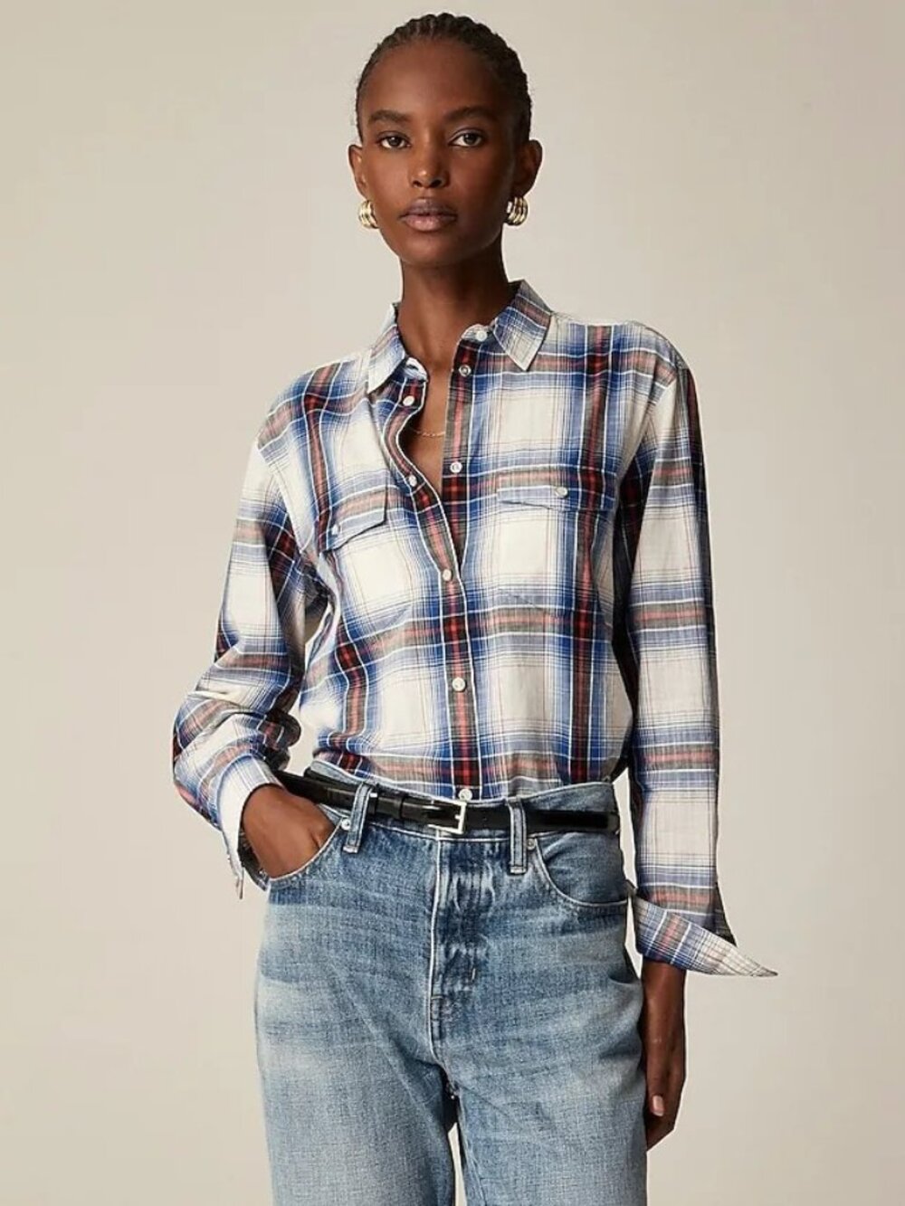 NWOT Jcrew Western Shirt in Plaid Cotton Voile